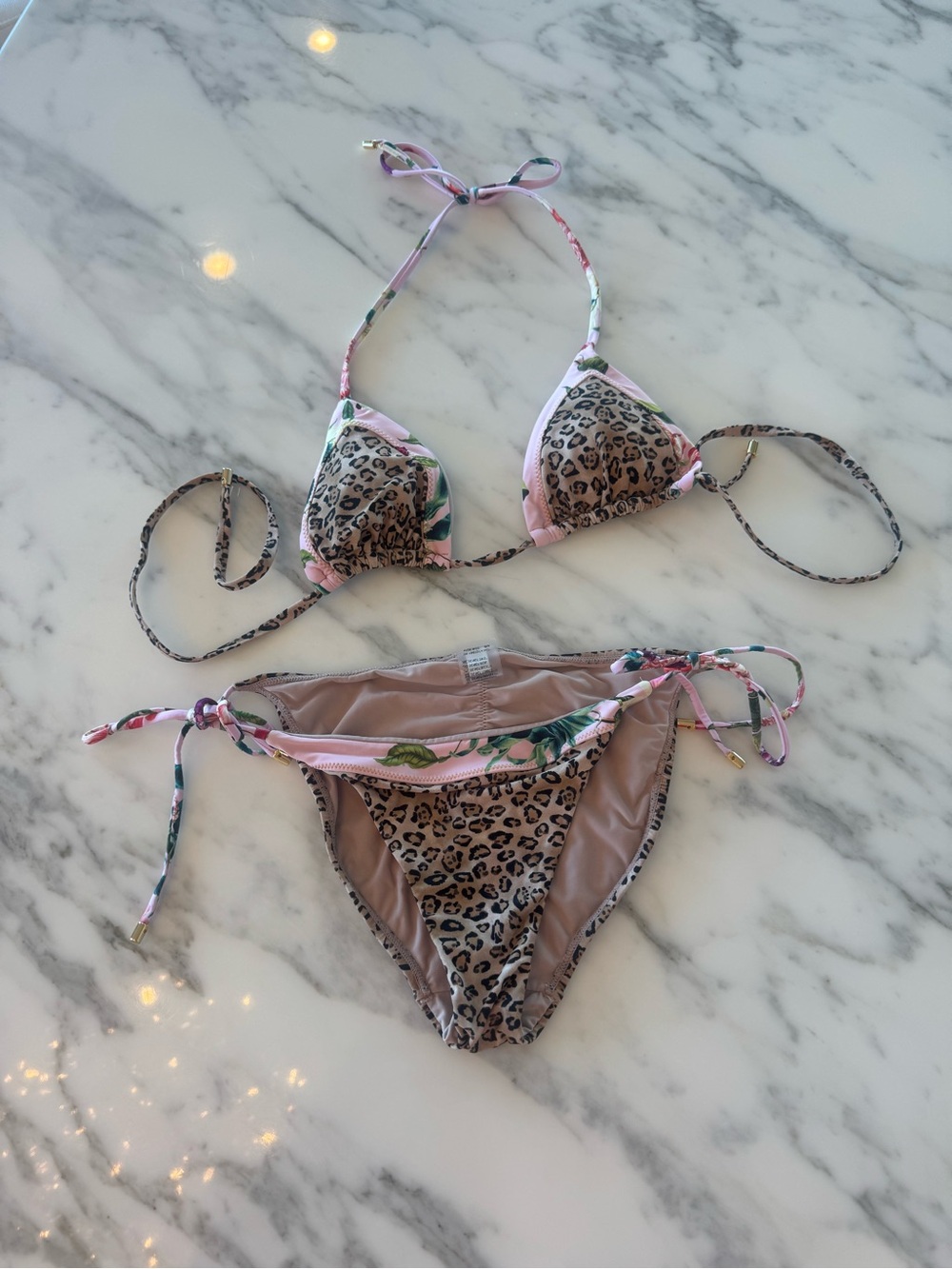 Leopard Print Bikini with Pink Trim